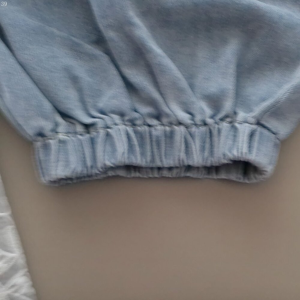 POL NW0T Button-Up Fly Stretch Waist Light Blue Lace Patchwork Jogger Jeans L - Picture 10 of 10